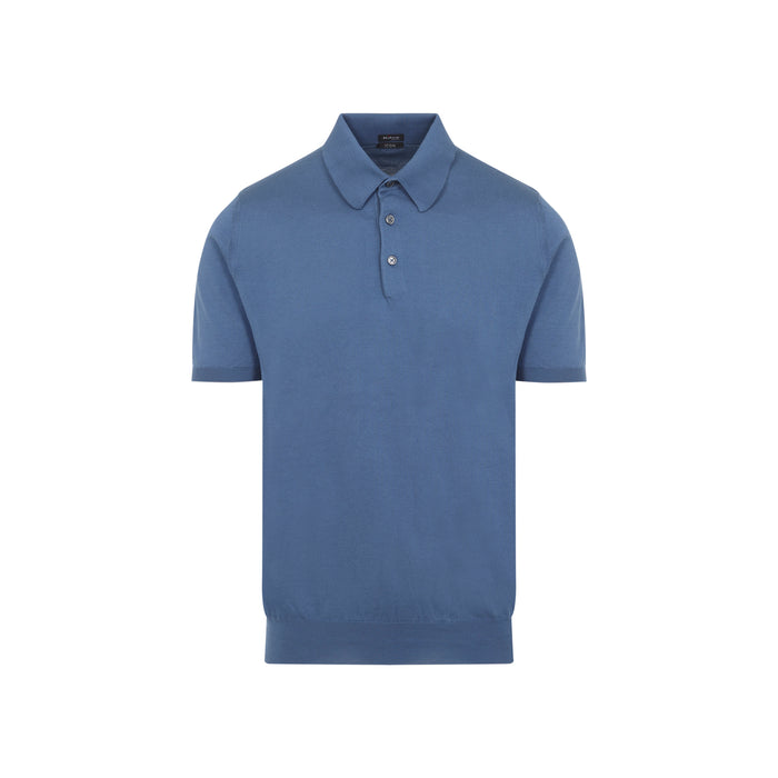 Kiton Blue Cotton Polo