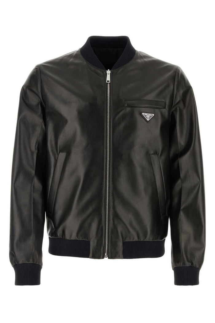 Prada Black Nappa Leather Reversible Bomber Jacket