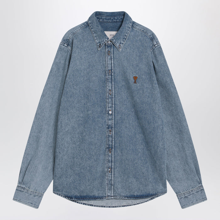 Ami Paris Blue Denim Ami De Coeur Shirt
