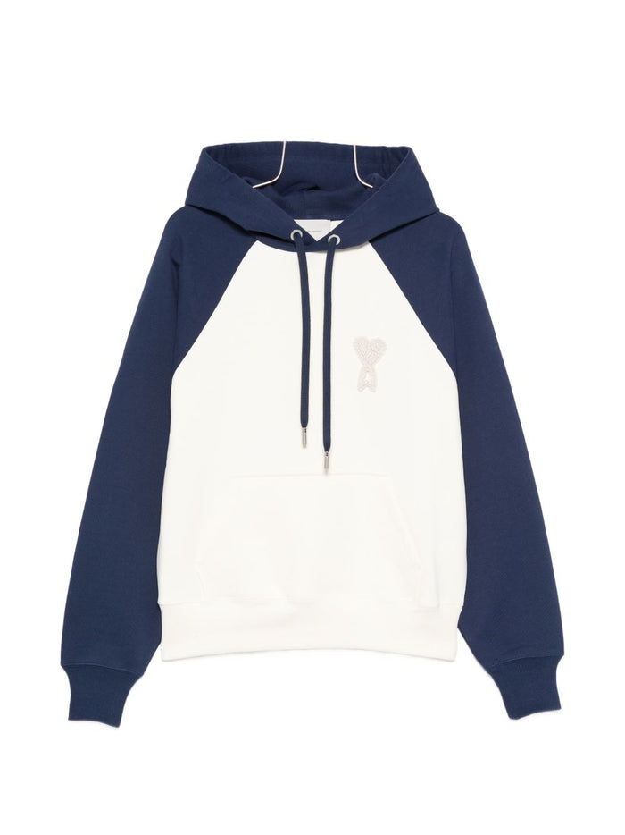 Ami Paris Ami De Coeur Hoodie In Cream/Blue