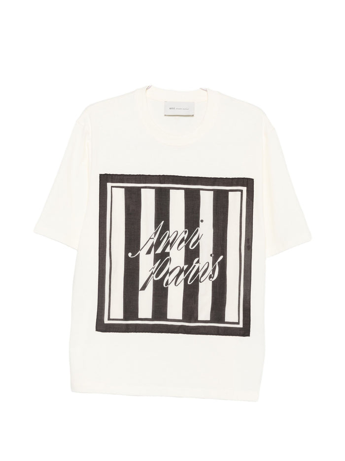 Ami Paris Logo-Print Striped-Patch T-Shirt