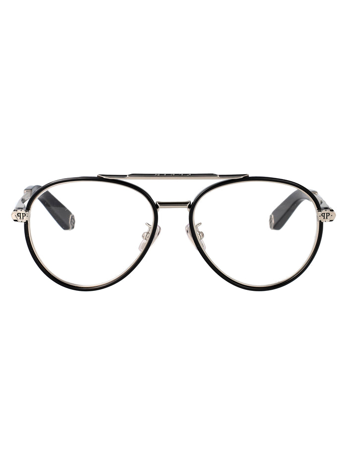 Philipp Plein Silver Black Metal Glasses