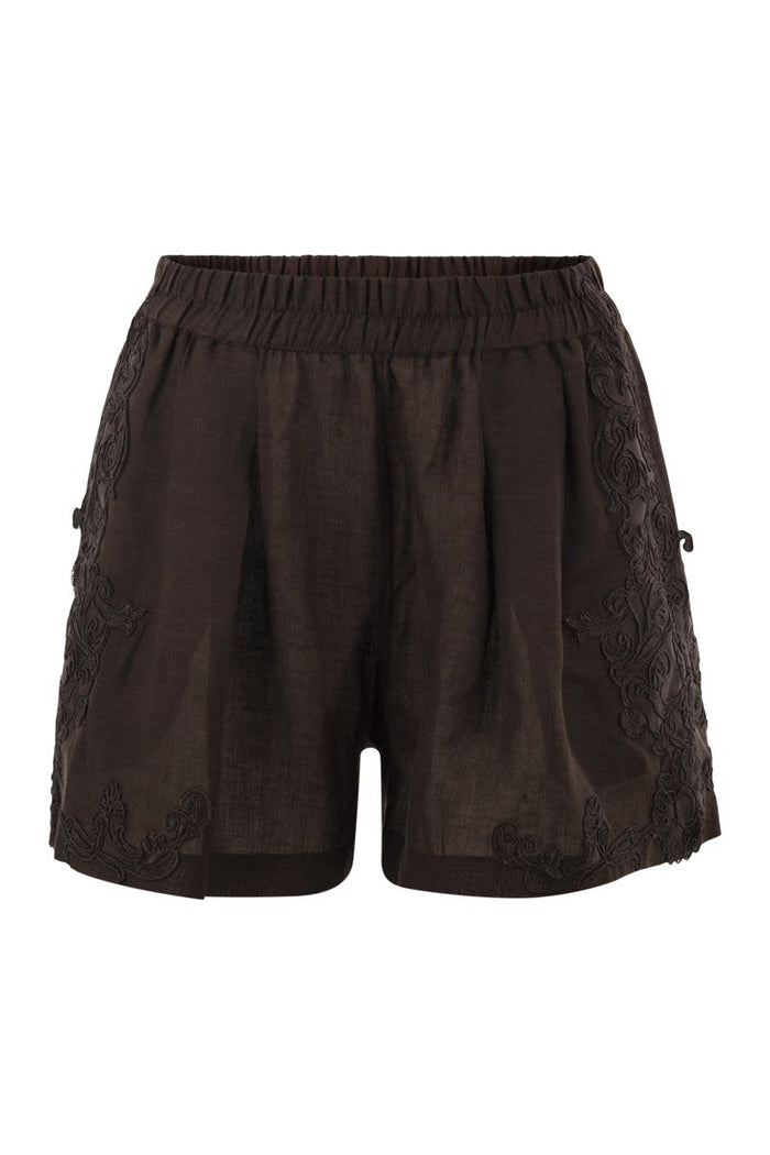 Maurizio Mykonos Linen Shorts With Embroidery And Elasticated Waistband