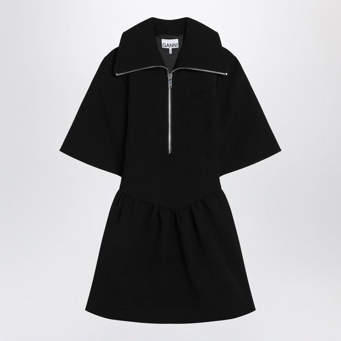Ganni Black Mini Dress In Crêpe