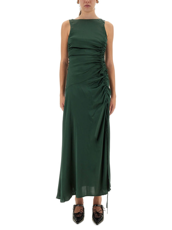 Ganni Gathered Satin Dress