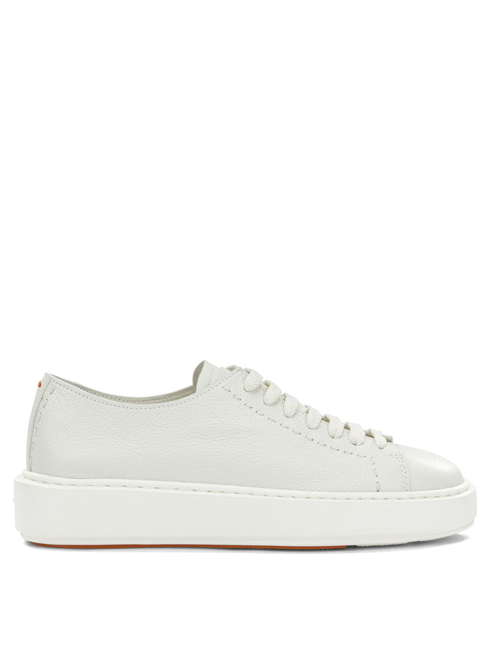 Santoni White Calf Leather Rubber Sneakers
