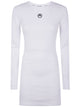 Marine Serre "Moon" Logo Ribbed Jersey Long Sleeves Mini Crewneck Dress