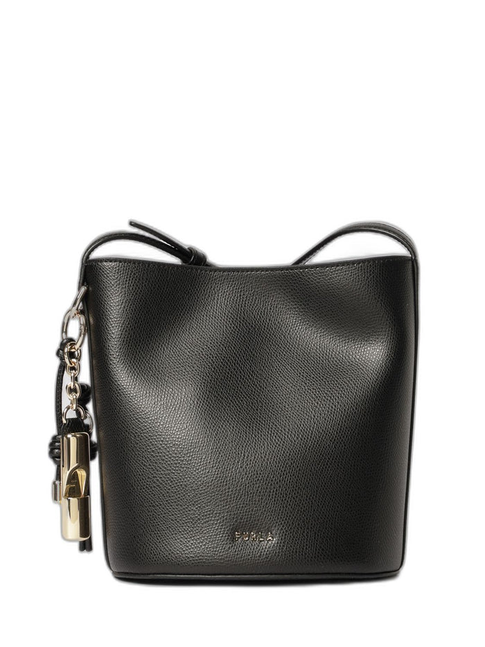Furla Black Textured Leather Strap Bag