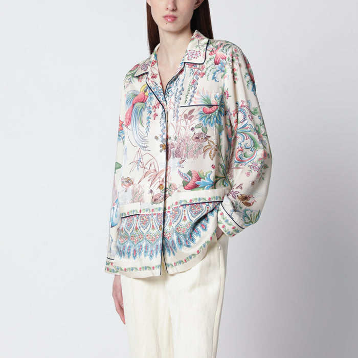Etro Floral Print Shirt In Fluid Twill