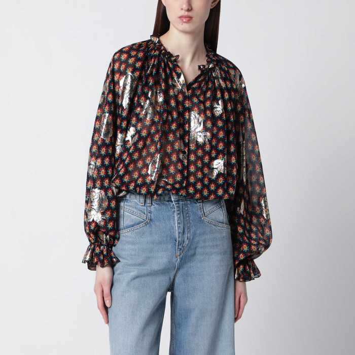 Etro Black Silk Shirt With Fil Coupé Roses