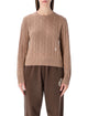 Sporty & Rich Sporty & Rich Cropped Cable-Knit Cashmere Sweater Camel