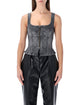 Marine Serre Marine Serre Moon Laser Grey Washed Denim Bustier Top