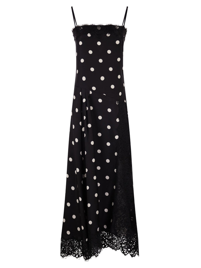 Sportmax Spxcapo – Polka Dot Silk Midi Dress With Lace Inserts