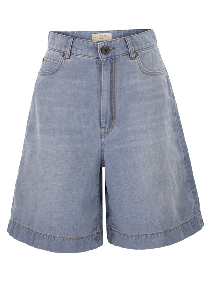 Weekend Maxmara Wkdozono - Cotton And Linen Denim Bermuda Shorts