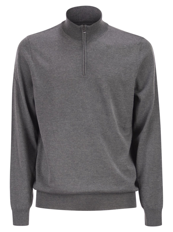 Boss Virgin Wool Jumper With Zip Collar