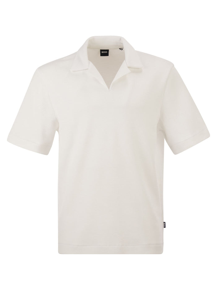 Boss Textured Cotton Polo Shirt With Open Collar