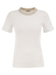 Peserico Stretch Cotton Jersey T-Shirt With Lamé Knit Neckline