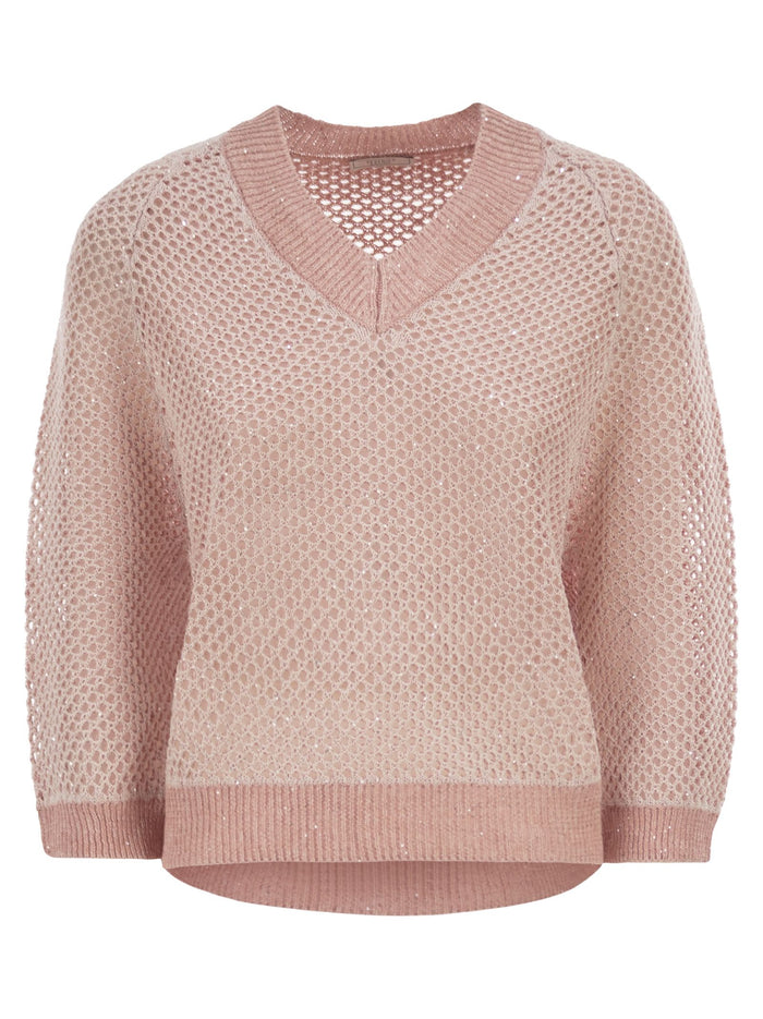 Peserico V-Neck Mesh Top In Linen And Cotton