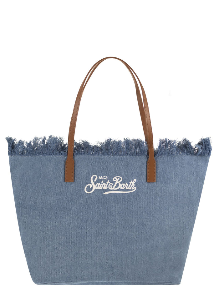 Mc2 Saint Barth City Denim Shopper Bag With Embroidered Logo