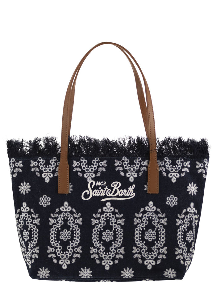 Mc2 Saint Barth City Canvas Shopper Bag With Embroidery And Logo