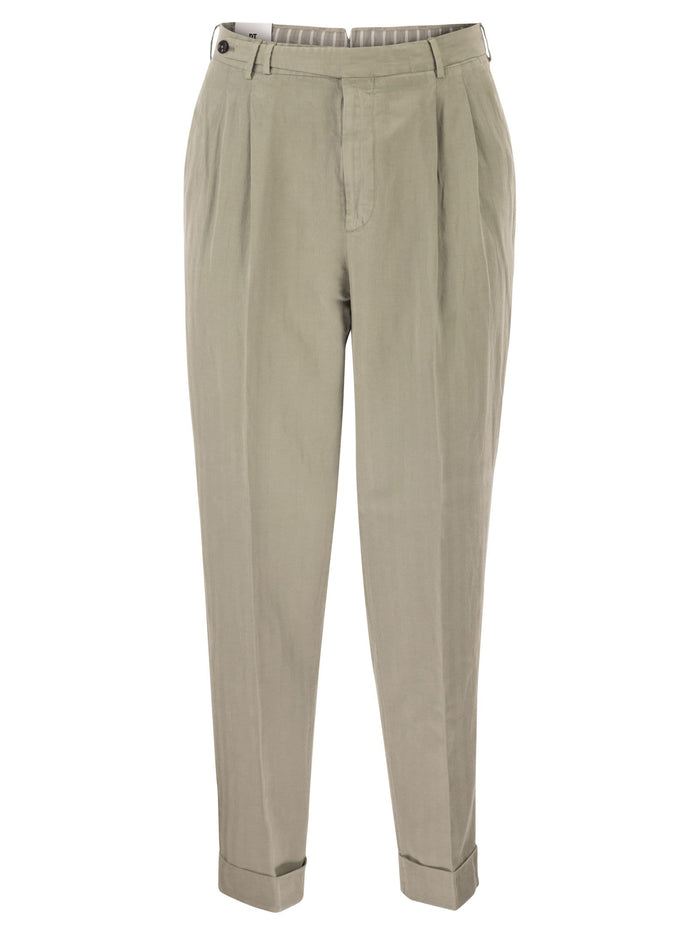 Pt Torino Carrot Trousers In Lyocell And Linen Blend