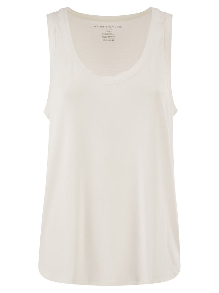 Majestic Sleeveless Stretch Viscose Top With Wide Neckline