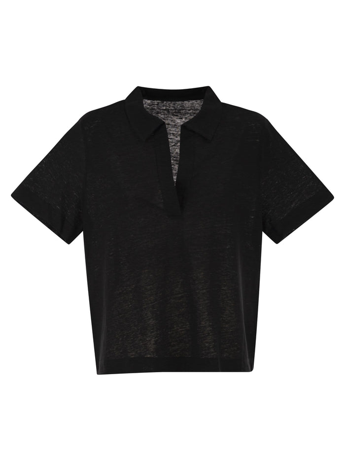 Majestic Cropped Linen Stretch Polo With V-Neck