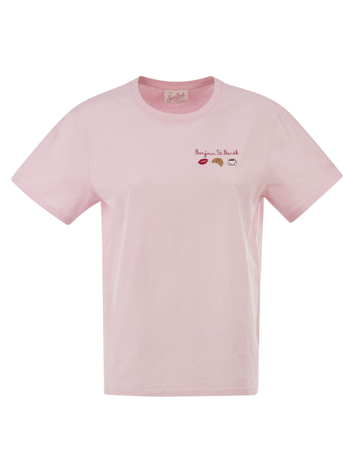 Mc2 Saint Barth Cotton T-Shirt With Embroidered Front Detail