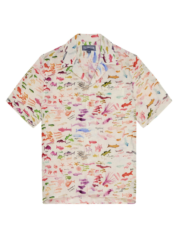 Vilebrequin Linen Shirt With Multicolour Marine Print