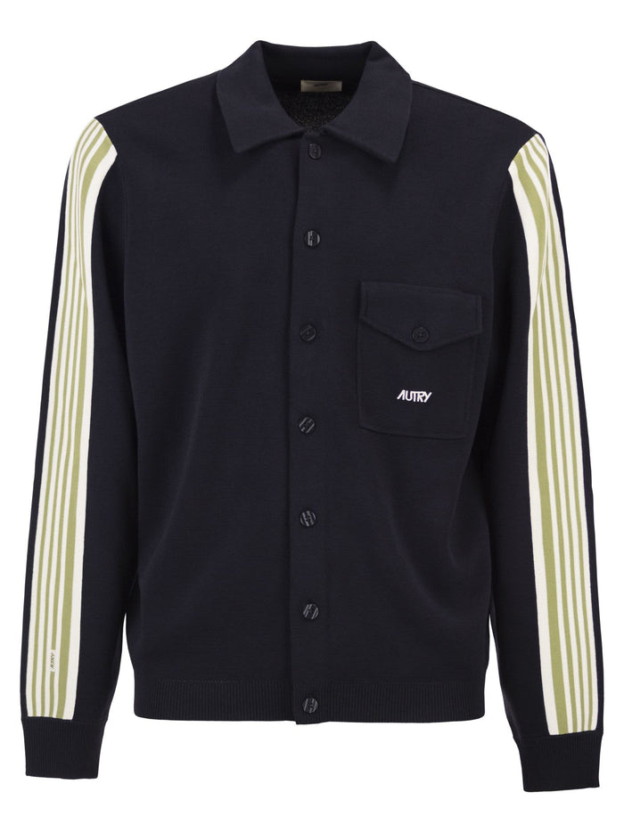 Autry Knitted Jacket With Buttons And Side Stripes