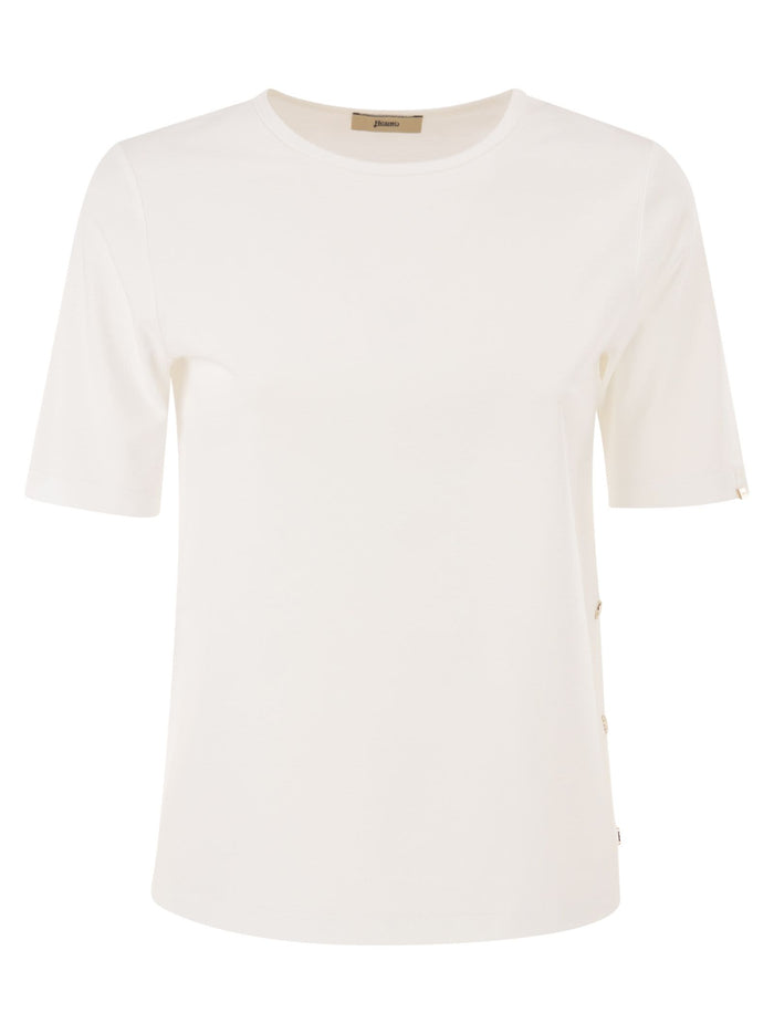 Herno Cotton T-Shirt With Logo Buttons On The Sides