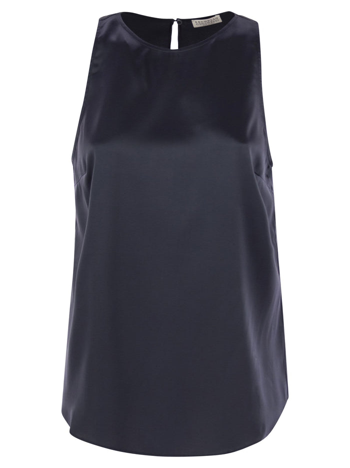 Brunello Cucinelli Stretch Silk Satin Top With Jewellery