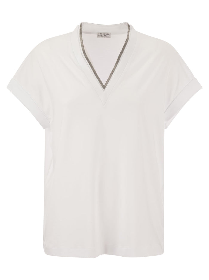 Brunello Cucinelli Stretch Cotton Jersey T-Shirt With Precious Neckline