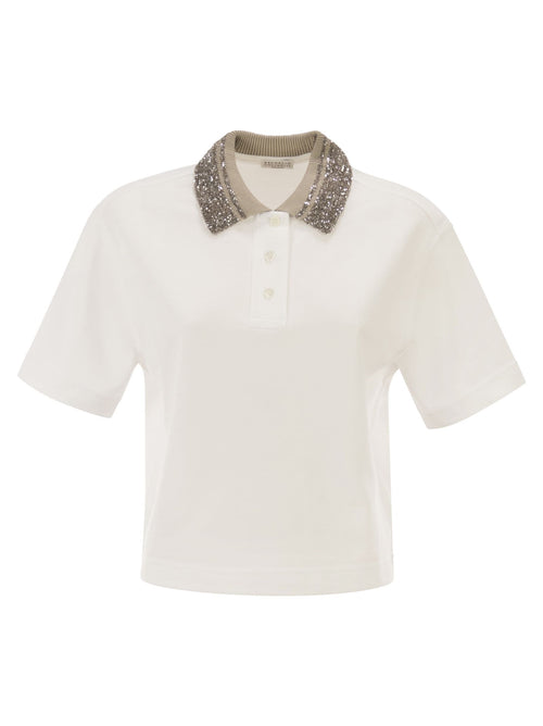 Brunello Cucinelli Cotton Jersey Polo Shirt With Dazzling Knit Collar