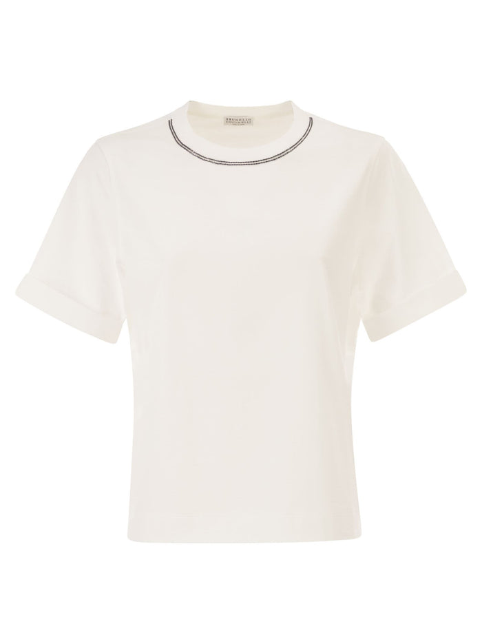 Brunello Cucinelli Cotton Jersey T-Shirt With Shiny Trims