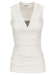 Brunello Cucinelli Stretch Cotton Rib Jersey Top With "Precious Insert"