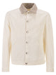 Brunello Cucinelli Lightweight Garment-Dyed Cotton Denim Jacket With Leather Collar