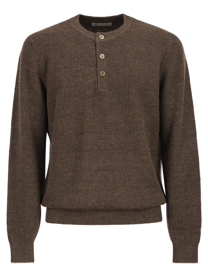Brunello Cucinelli Cotton And Linen Half-Ribbed Crew Neck Jumper