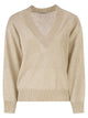 Brunello Cucinelli V-Neck Linen And Cotton Jumper With Sequins And Long Sleeves