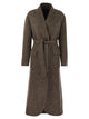Brunello Cucinelli Wool And Cashmere Diagonal Mélange Coat With Belt And Necklace