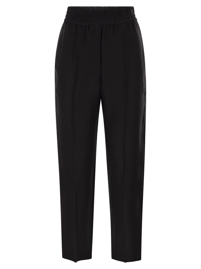 Brunello Cucinelli Baggy Pull-Up Trousers In Viscose And Linen Fluid Twill