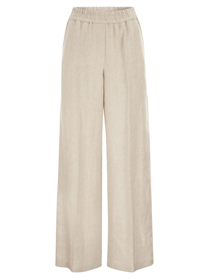 Brunello Cucinelli Loose Track Trousers In Chevron Linen And Cotton