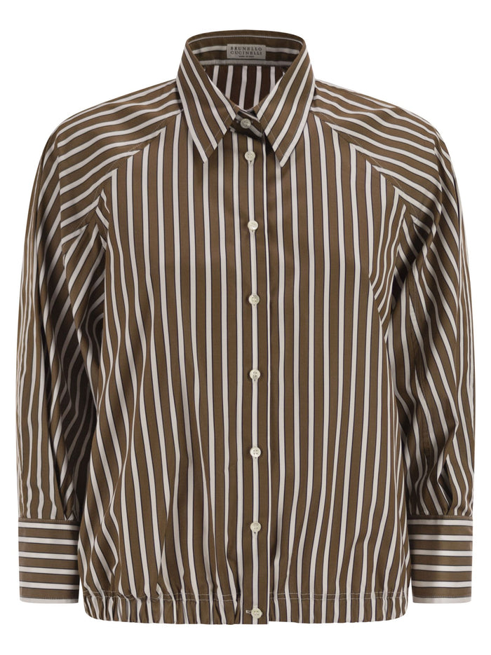 Brunello Cucinelli Striped Cotton Shirt With Elasticated Hem