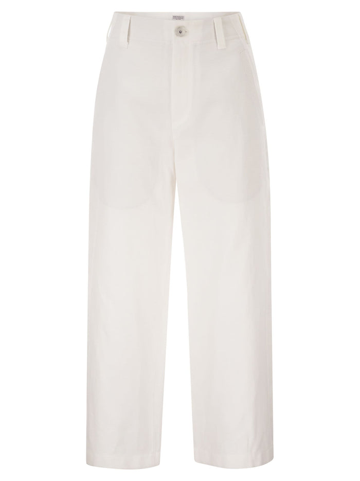 Brunello Cucinelli Crop Chino Trousers In Cotton And Linen Gabardine