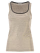 Brunello Cucinelli Linen Striped Crew Neck Top With Contrasting Trim And Necklace