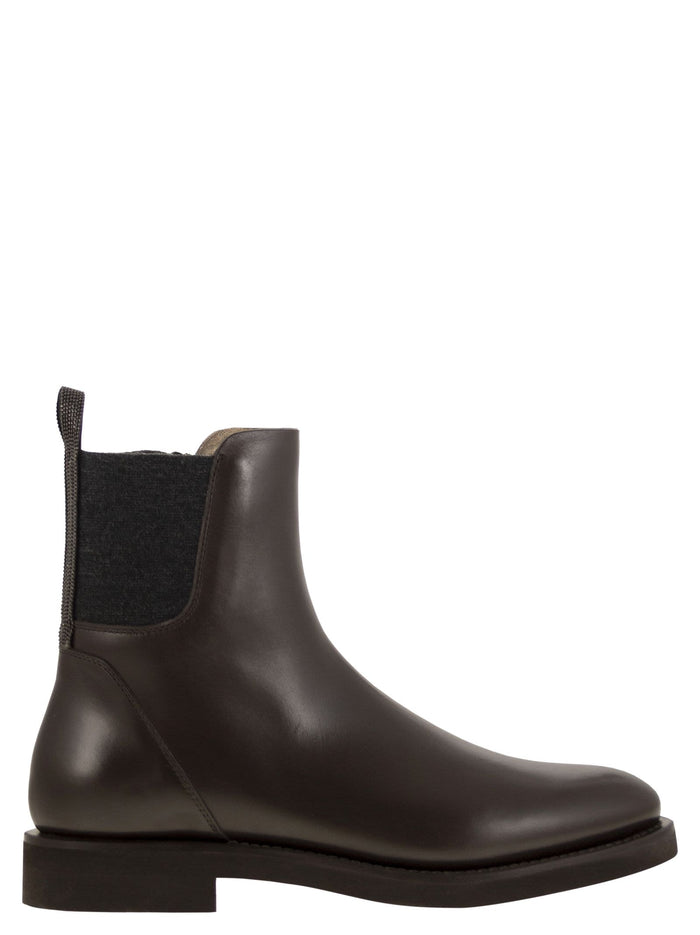 Brunello Cucinelli Chelsea Boot In Matt Calfskin With Shiny Detail