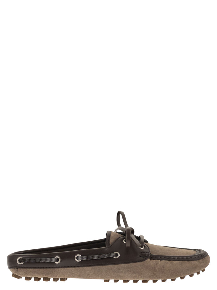 Brunello Cucinelli Suede Sabot Loafers With Jewellery