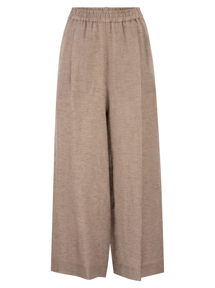 Fabiana Filippi Linen Wide-Leg Trousers With Elasticated Waist And Monile Detail