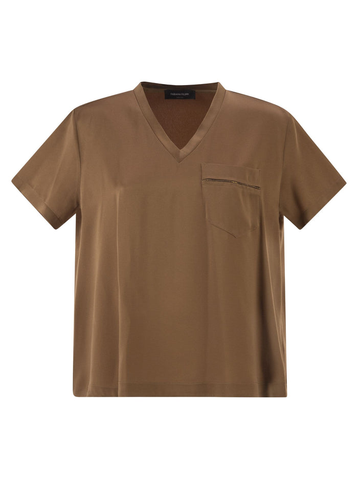 Fabiana Filippi V-Neck Satin Top With Elegant Pocket