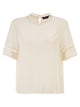 Fabiana Filippi Short-Sleeved Silk Satin Blouse With Transparent Inserts